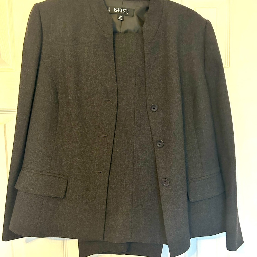 Kasper Charcoal Blazer and slacks pantsuit
